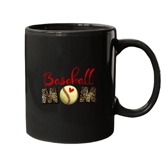 Sport Baseball Womens Baseball Mom Leopard Funny Softball Mom Mothers Day Mugs