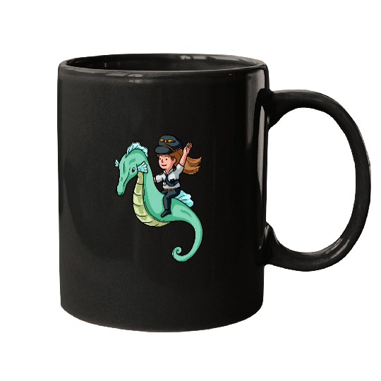 Seahorse Pilot Riding Fantasy Flight Crew Pilot Aviation Mugs