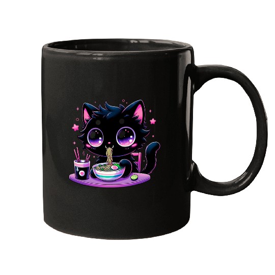 Cat Ramen Noodles Kawaii Pastel Goth Mugs