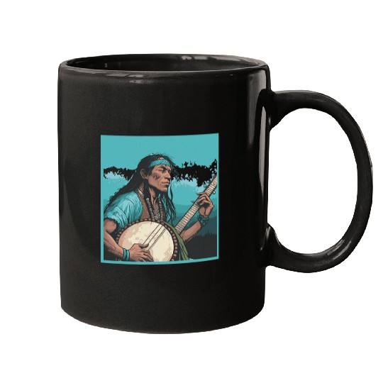 Funny Banjo Native American Indian Banjo Player vintages Western Spirit Mugs