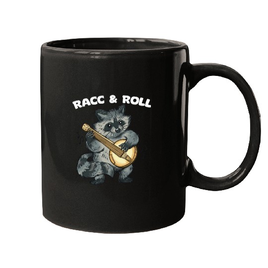 Funny Banjo Racc and Roll Raccoon Playing Banjo Trash Panda Banjo Player Mugs