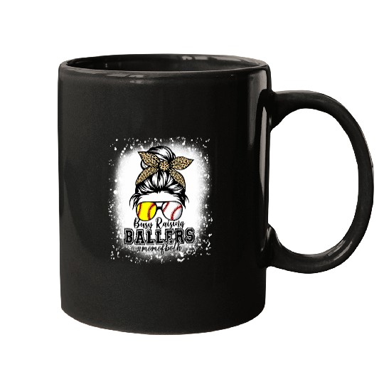 Sport Baseball Bleached Mom of Both Baseball Softball Busy Raising Ballers Mugs