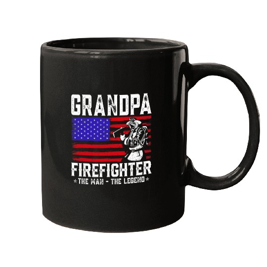 Fireman Firefighter Grandpa Firefighter The Man The Legend American Flag Firemen Mugs