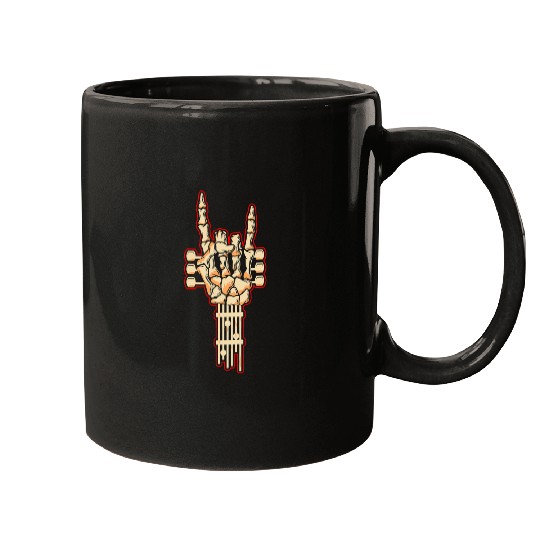 Funny Guitar Gifts Rock and Roll Skeletons Hand Sign Skull Mugs