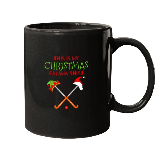 Sport Hockey This Is My Christmas Pajama Field Hockey Santa Elf Tee Mugs