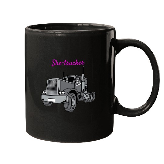 Female Trucker Crosscountry Big Rig Driver Mugs