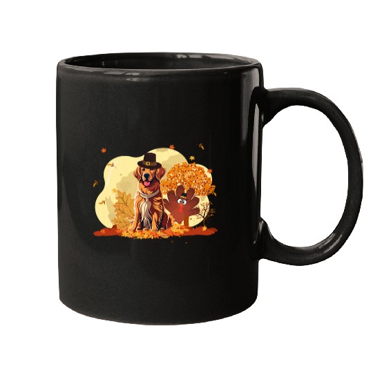 Golden Retriever Pet Fall Leaves Thanksgiving Day Mugs