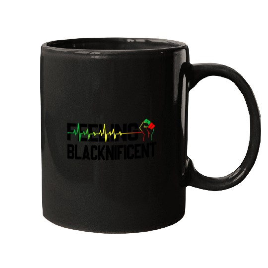 black power fist feeling blacknificent heartbeat Mugs