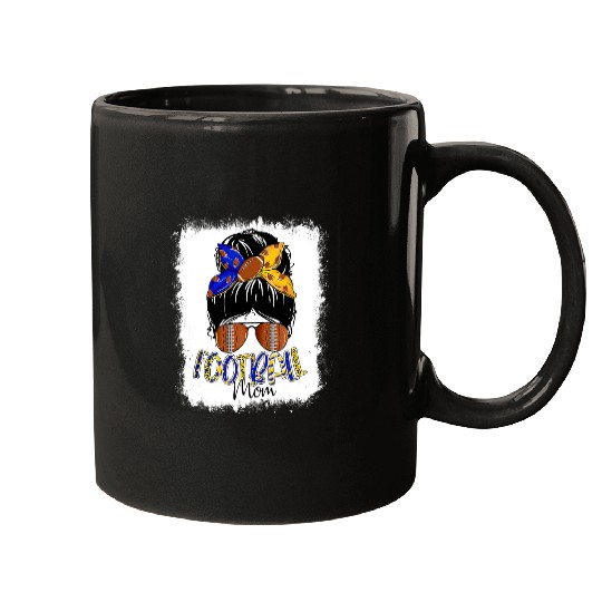 Sport American Football Bleached Football Mom Life With Leopard and Messy Bun Player Mugs