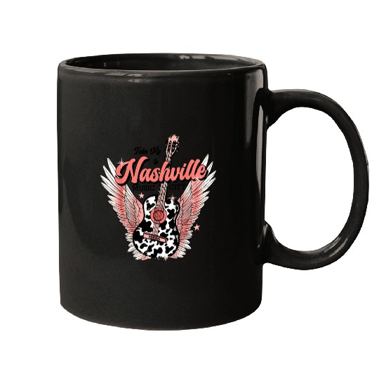 Funny Guitar Retro Cowhide Guitar Take Me To Nashville Music City Western Guitarist Mugs