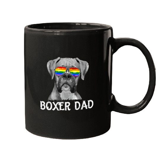Boxer Pet Mens LGBT Boxer Dad Rainbow Pride Flag Dog Lover Fathers Day Mugs