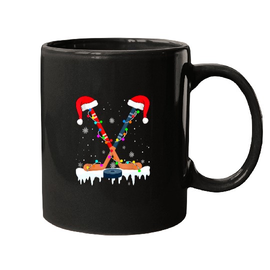 Sport Hockey Santa Hat Christmas Lights Funny Sport Boys xmass PJs Mugs