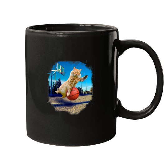 Funny Basketball Maine Coon Cat Playing Mugs