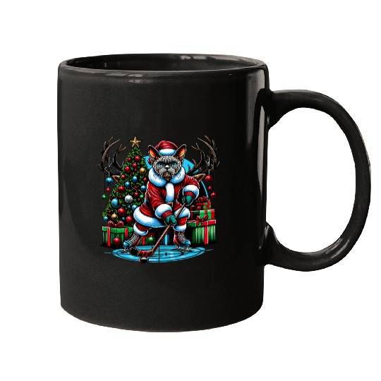 Sport Hockey Santa Devon rexs Cat Playing Hockey Mugs