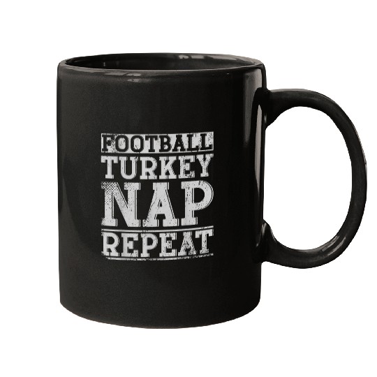 Sport American Football Lacrosse Gift Football Turkey Nap Repeat Thanksgiving Mugs