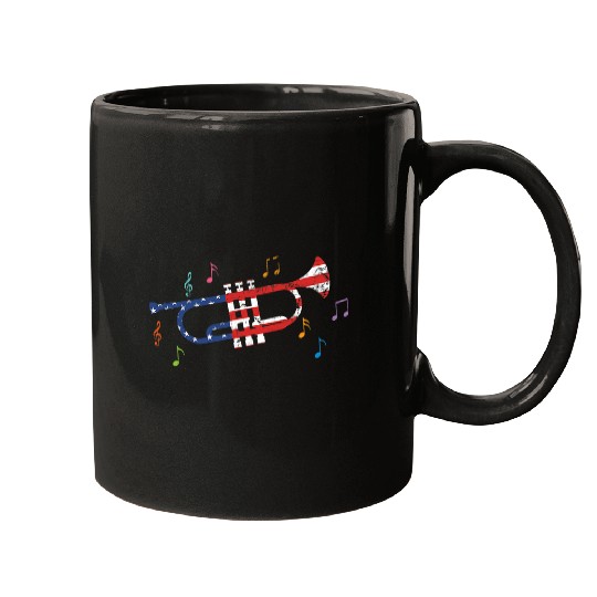 Funny Trumpet Silhouette Love Jazz Player Music Note USA Flag Mugs