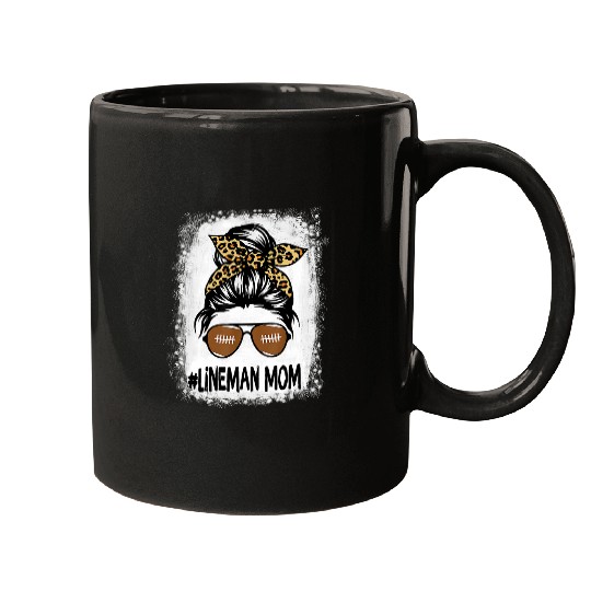 Sport American Football Bleached Lineman Mom Life Leopard Messy Bun Football Player Mugs