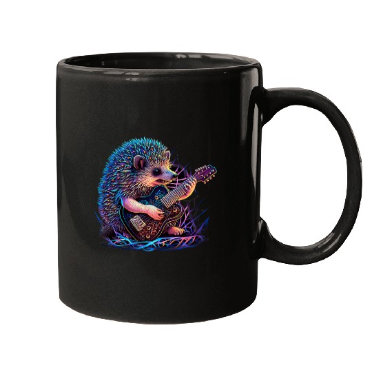 Funny Guitar Hedgehog Gift Playing Electric Guitar Rock Mugs