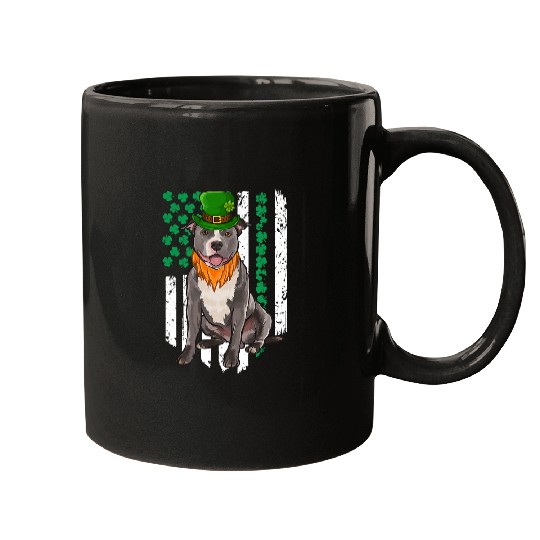 Bull Terrier Pet Stafford Bull Terrier St Patricks Day Irish American Flag Mugs