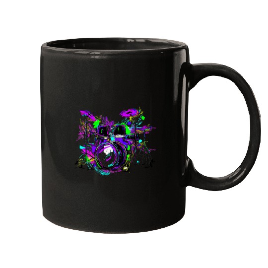 Funny Drummer Rock and Roll Multicolor Drumset Drumming Mugs