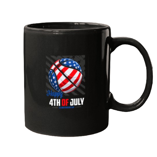 Funny Basketball Happy 4th of july american flag patriotic Basketball ball Mugs