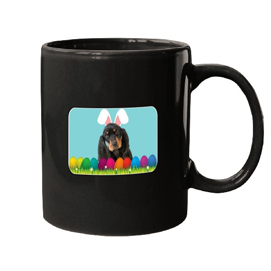 Coonhound Pet Black and Tan Coonhound w Bunny Ears Mugs