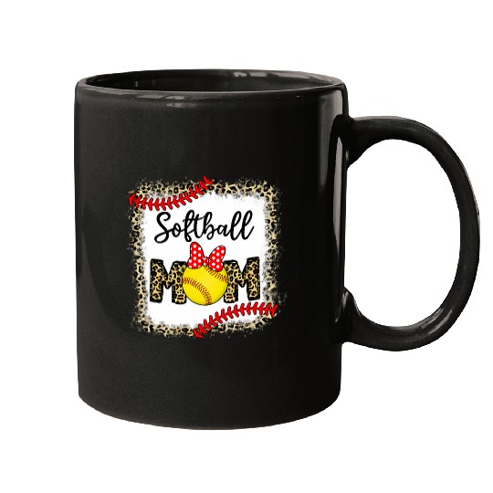 Sport Softball Bleached Leopard Mothers Day Softball Mom Mugs