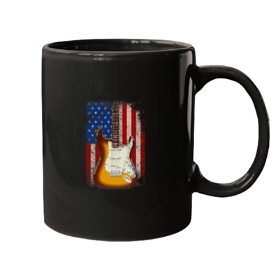 Funny Guitar Electric Guitar 4th of July American Flag USA Country Music Mugs