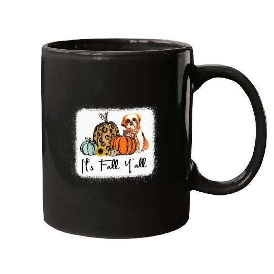 Shih Tzu Pet Its Fall Yall Yellow Shih Tzu Dog Leopard Pumpkin Falling Mugs