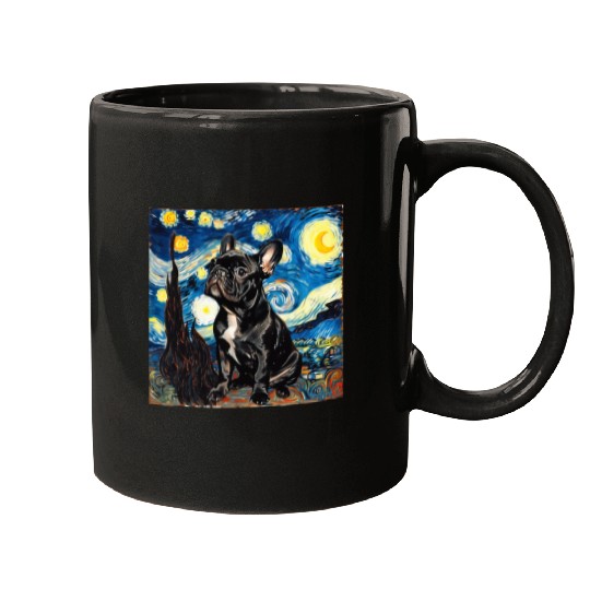 French Bulldog Pet Van Gogh Style Starry Night Mugs