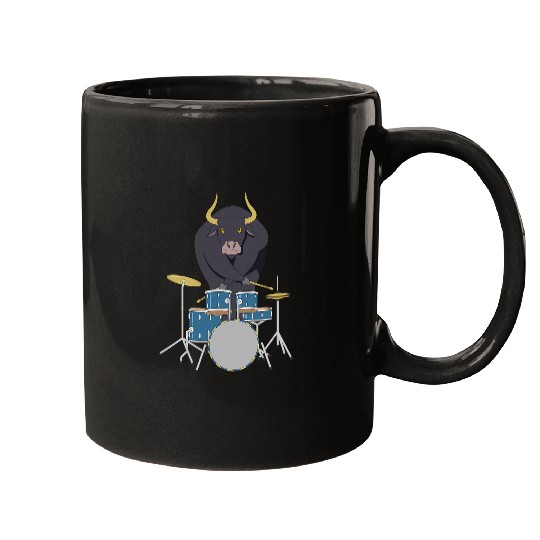 Funny Drummer Rockstar bull Safari Zoo Animal Drummer Drums Player Music Mugs