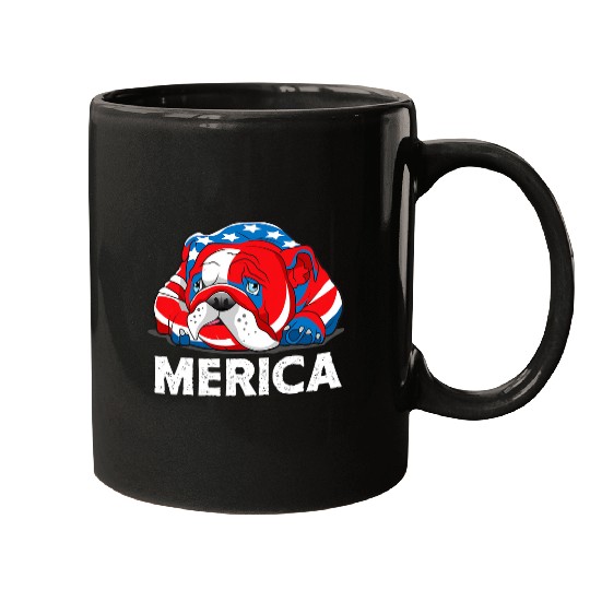 English Bulldog Pet Merica Red White And Blue Patriotic 42 Mugs