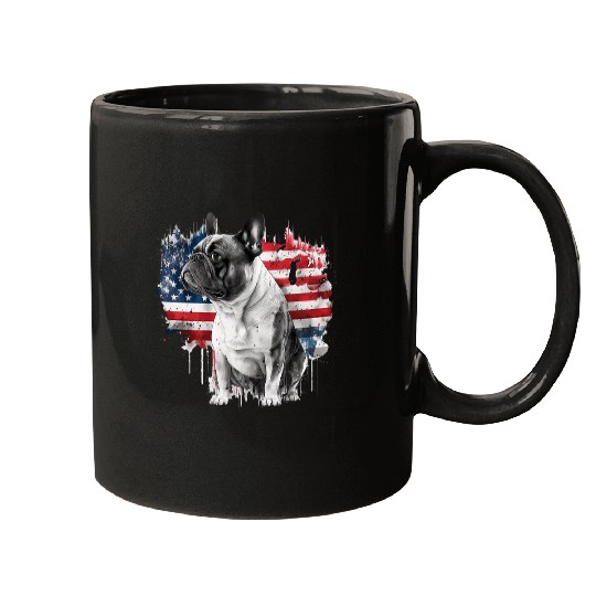 French Bulldog Pet with the American Flag 2 Mugs