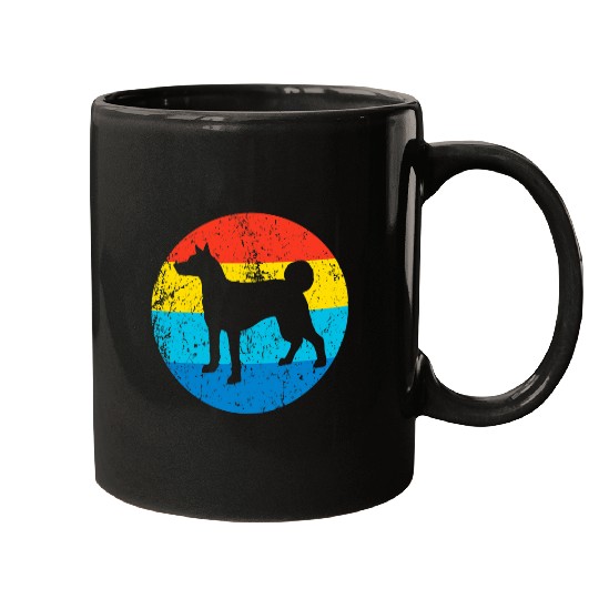 Basenji Pet Dog Basenji Breed Silhouette Retro 1970s Circle 3 Mugs