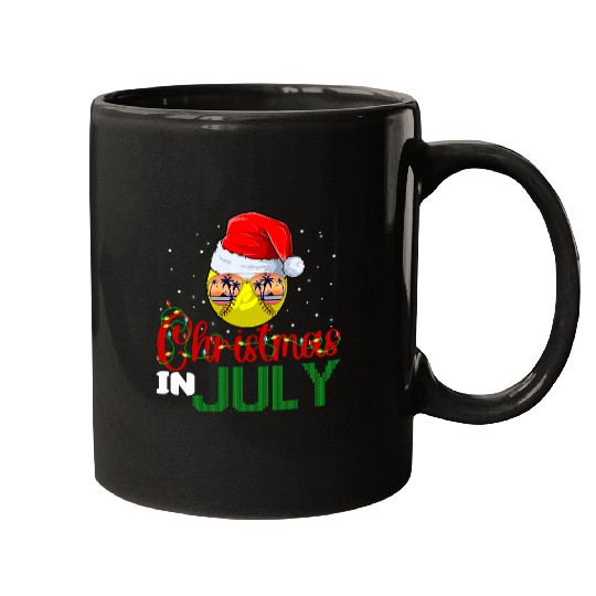 Sport Softball Funny Christmas In July Santa Claus Softball Ball Sunglasses 1 Mugs