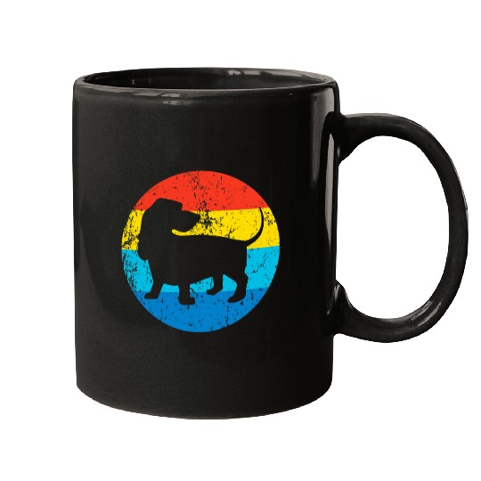 Basset Hound Pet Breed Silhouette Retro 1970s Circle Mugs