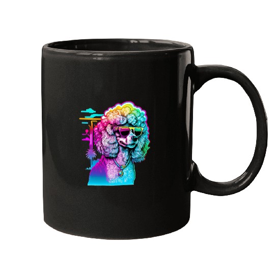 Poodle Pet Synthwave Dreamscape Mugs