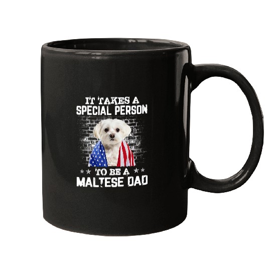 Maltese Pet Dad With Proud American Flag Dog Fathers Day Mugs