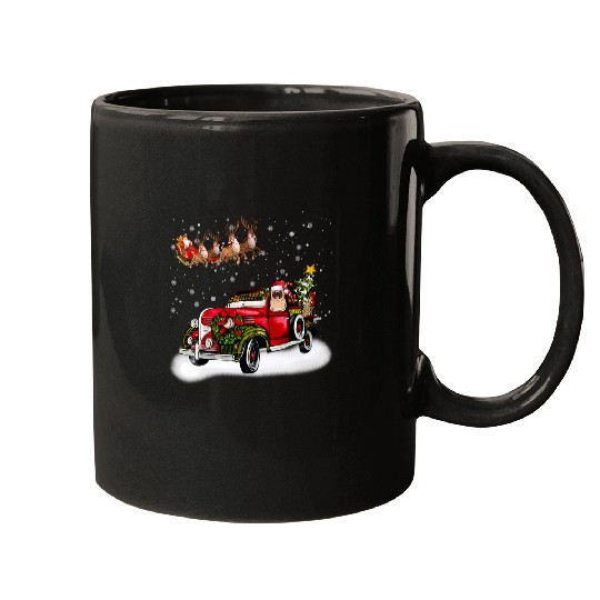Pug Pet Dog Christmas Driving Red Car Dog Light Reindeer 151 Mugs