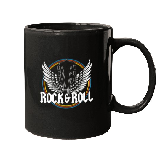 Funny Guitar Vintage Rock 2Roll Guitar Wings Music Retro Concert Band Mugs