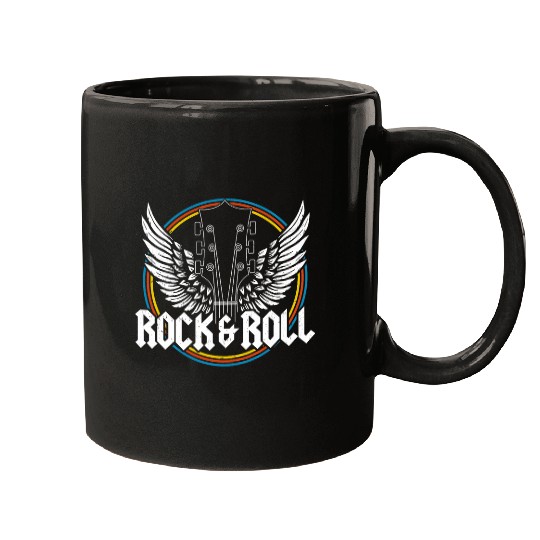 Funny Guitar Vintage Rock 2Roll Guitar Wings Music Retro Concert Band Mugs