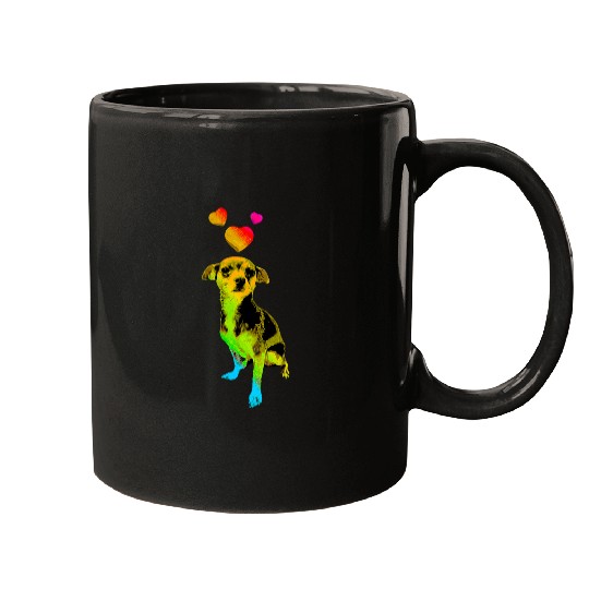 Chihuahua Pet Rainbow Color Chihuahua Dog with Hearts Colorful Mugs