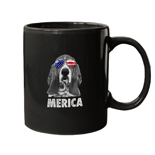 Basset Hound Pet 4th of July Merica Men American Flag Sunglasses Mugs