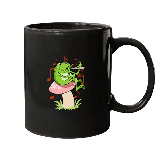 Funny Flute Cottagecore Fairycore Frog With Flute Mugs