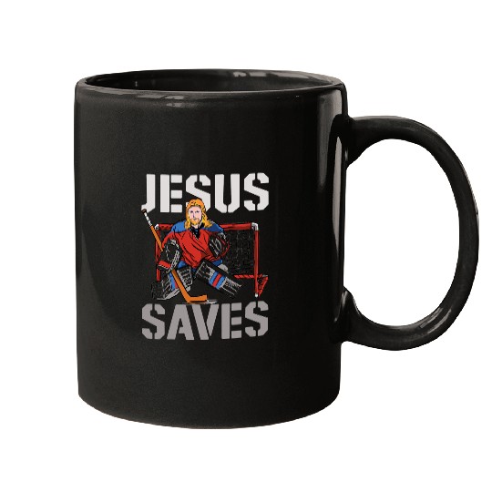 Sport Hockey Christian Ice Hockey Goalie Vintage Goalkeeper Jesus Jesus Saves Mugs