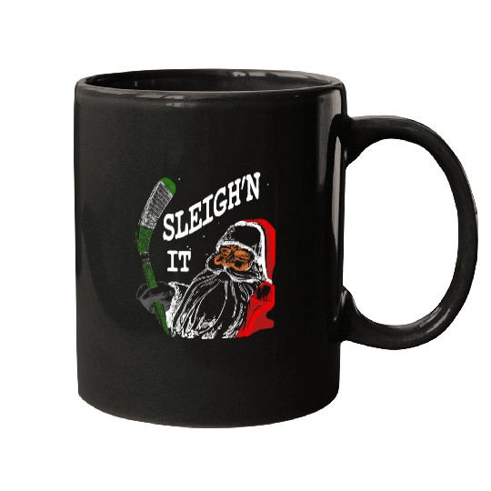 Sport Hockey Funny Christmas Hockey Santa Sleighn It Mugs