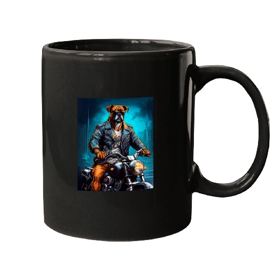 Boxer Pet Cool Boxer Dog on Motorcycle with Leather Jacket Mugs