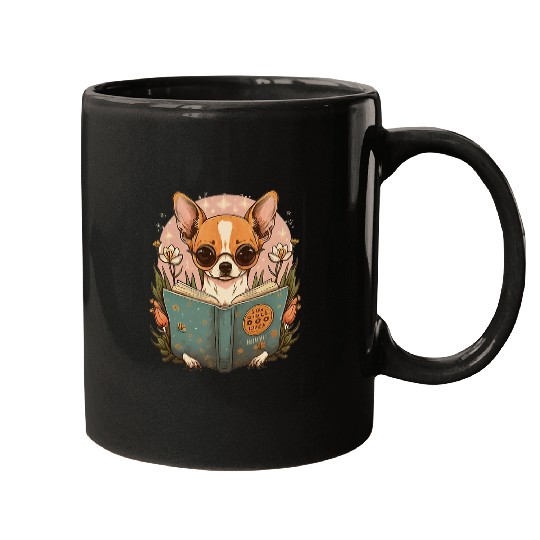 Chihuahua Pet Reader Chihuahua Dog Puppy Lover Book Reading Wildflower Mugs