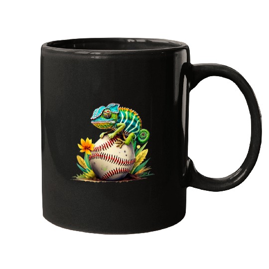 Sport Baseball chameleon cute motif with flower and base ball Mugs