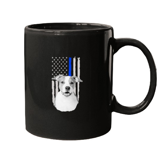 Bull Terrier Pet K9 Unit Pit Bull Terrier Police Dog Thin Blue Line US Flag Mugs